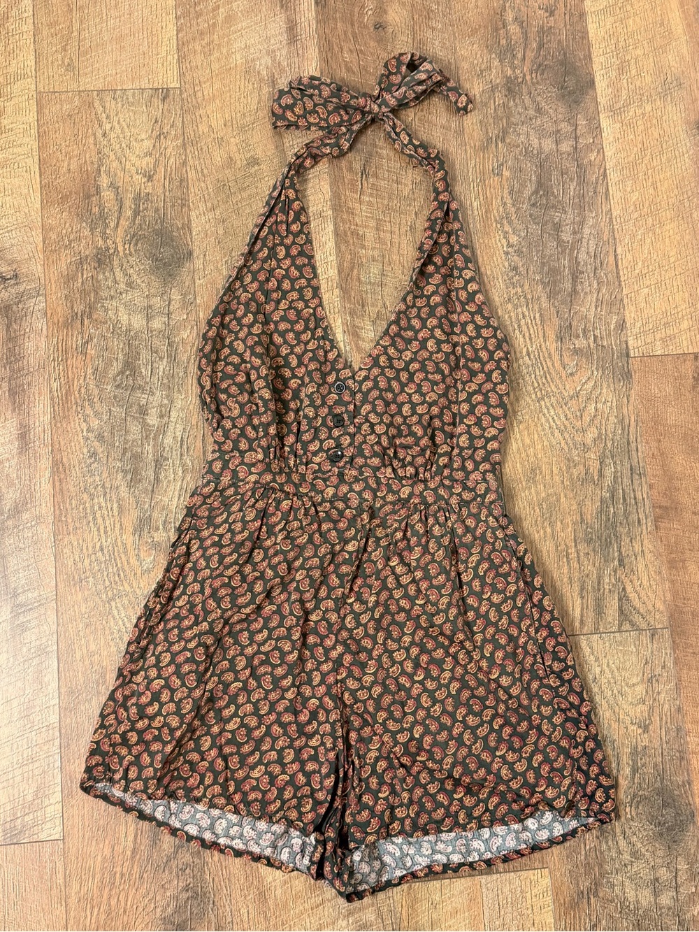 Volcom Women’s S 4/6 Paisley Print Halter Romper Deep V Neck